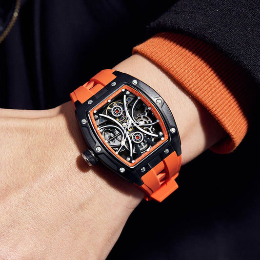 New Men's Sports Watch Fashion Automatic Mechanical Movement Watches Skeleton Luminous Waterproof Business Wristwatches 9198-4