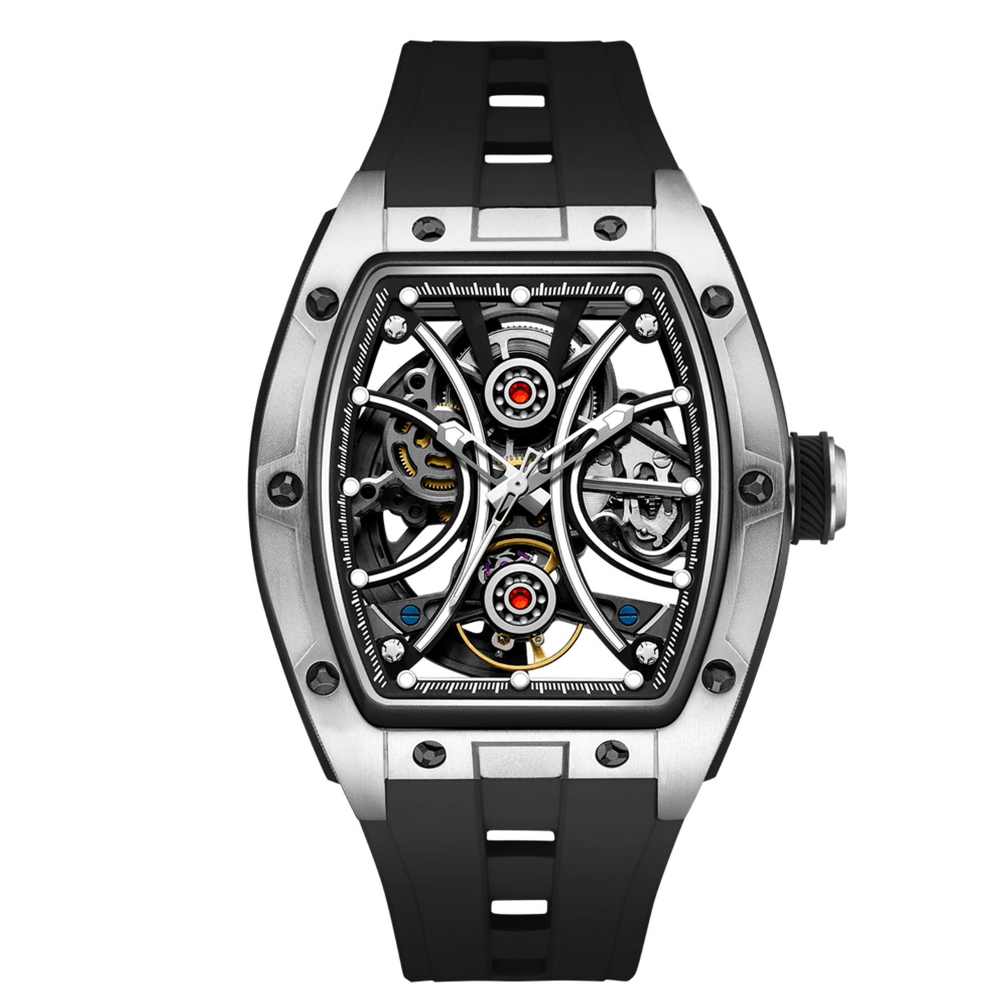 New Men's Sports Watch Fashion Automatic Mechanical Movement Watches Skeleton Luminous Waterproof Business Wristwatches 9198-4