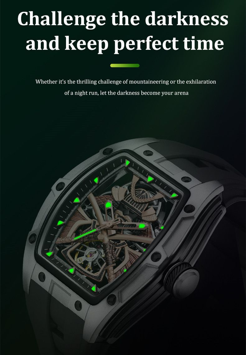 New Men Mechanical Watches Luxury Hollow Out Automatic Movement Wristwatch Clock Stainless Steel Case Waterproof Watch 9198-5