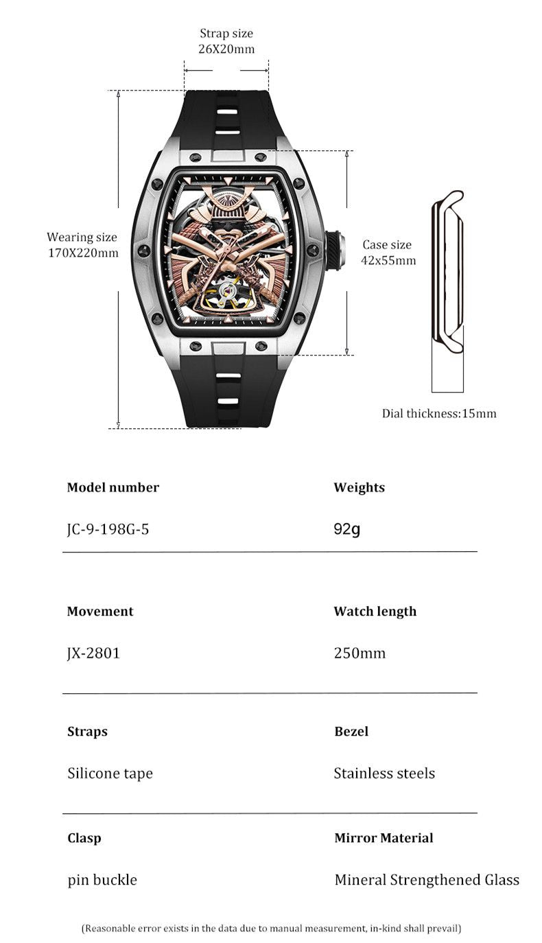 New Men Mechanical Watches Luxury Hollow Out Automatic Movement Wristwatch Clock Stainless Steel Case Waterproof Watch 9198-5