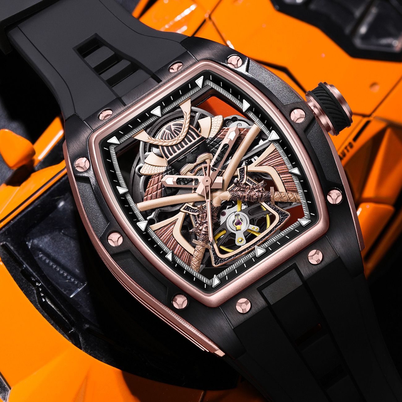 New Men Mechanical Watches Luxury Hollow Out Automatic Movement Wristwatch Clock Stainless Steel Case Waterproof Watch 9198-5