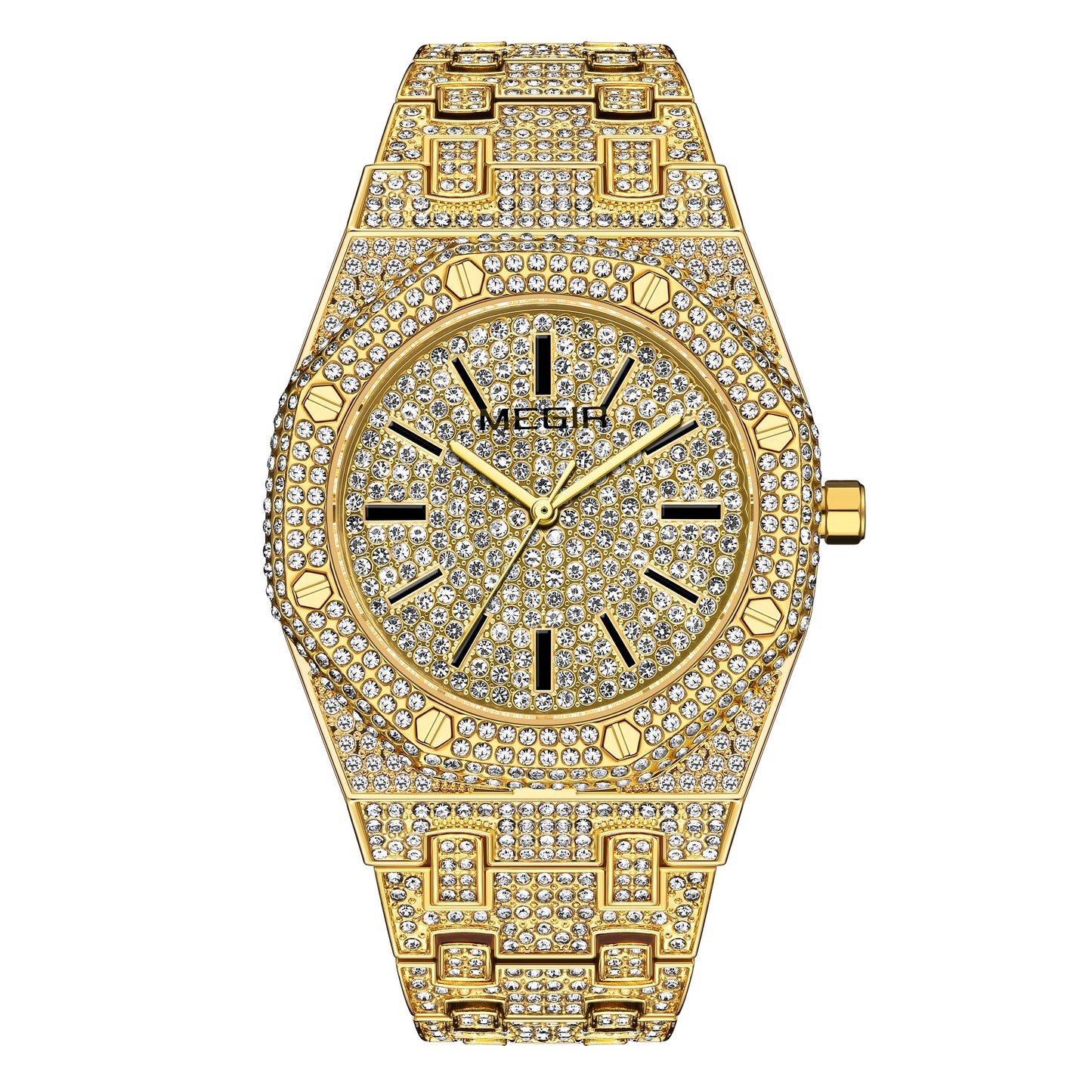 MEGIR Luxury Diamond Men Watches Stainless Steel Band Quartz Wristwatches Waterproof Male Clock Business Watch Reloj Hombre 1091