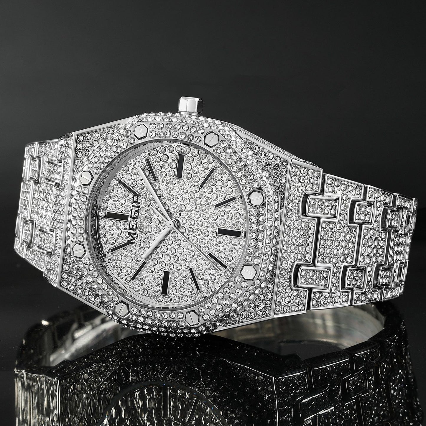MEGIR Luxury Diamond Men Watches Stainless Steel Band Quartz Wristwatches Waterproof Male Clock Business Watch Reloj Hombre 1091