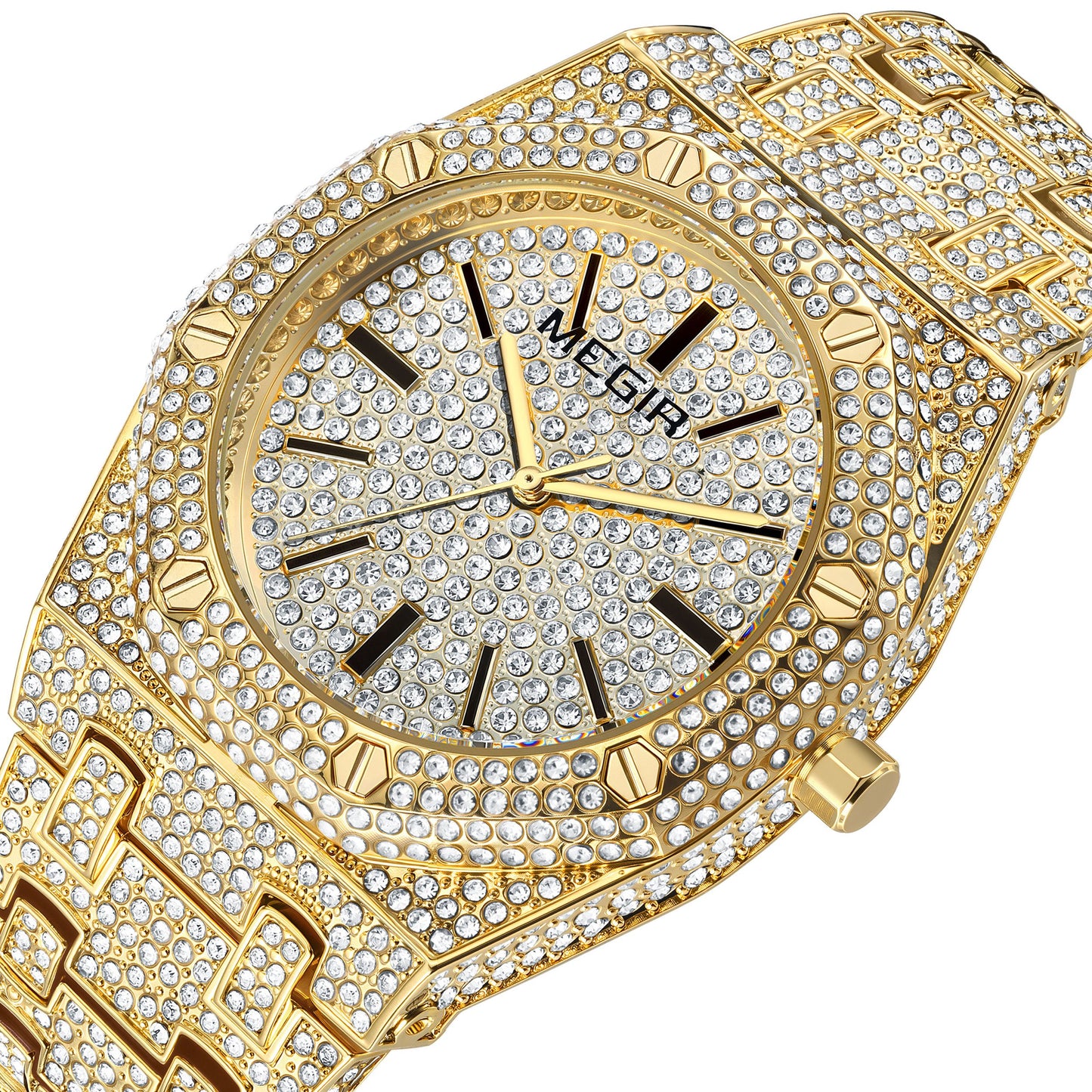 MEGIR Luxury Diamond Men Watches Stainless Steel Band Quartz Wristwatches Waterproof Male Clock Business Watch Reloj Hombre 1091