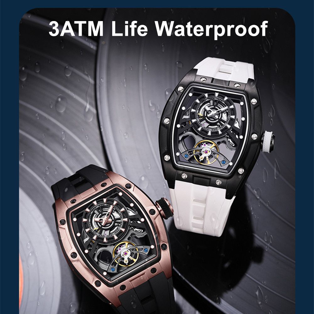 New Fashion Automatic Mechanical Watches for Men Waterproof Skeleton Dial Stainless Steel Case Male Wristwatch Clock 9198-6