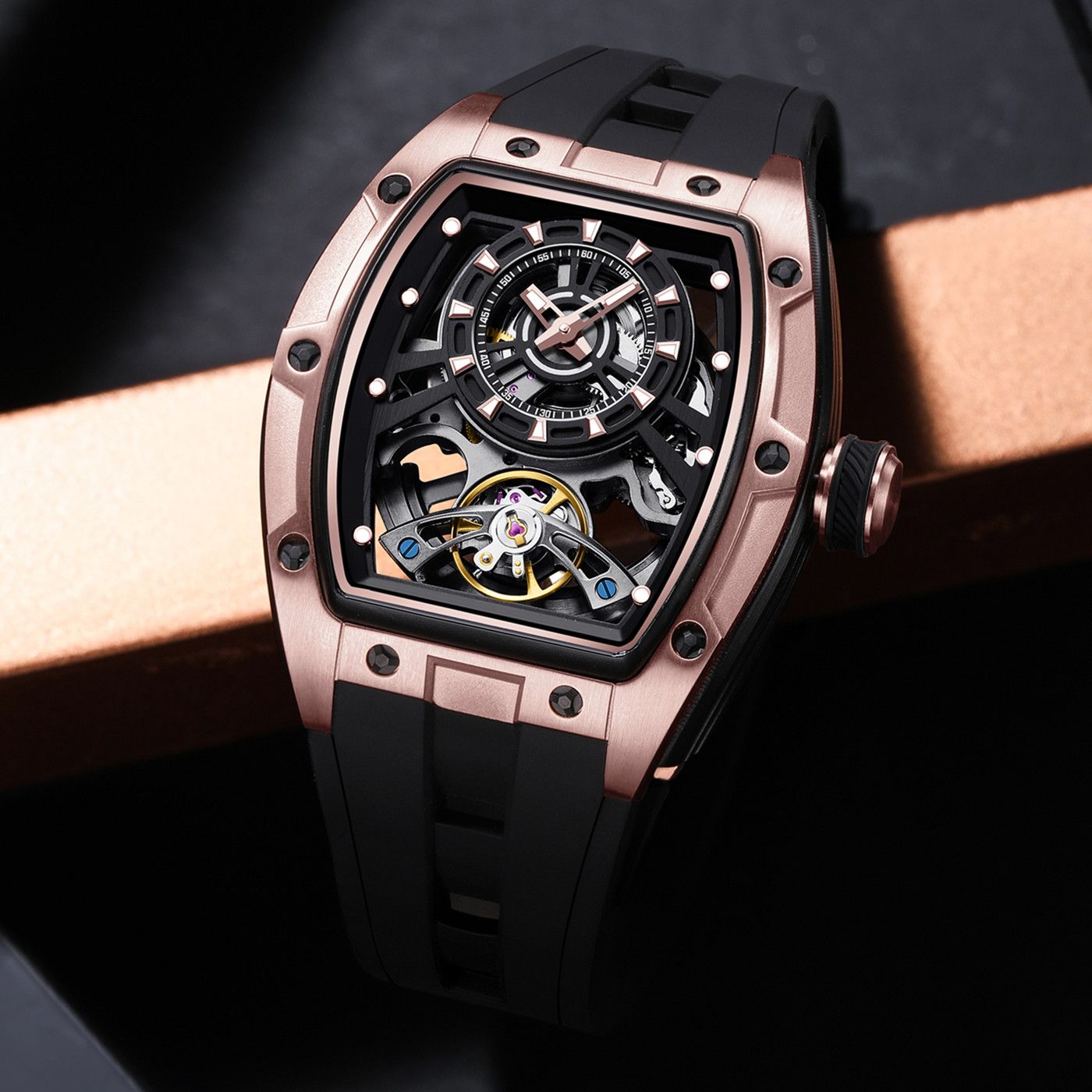 New Fashion Automatic Mechanical Watches for Men Waterproof Skeleton Dial Stainless Steel Case Male Wristwatch Clock 9198-6