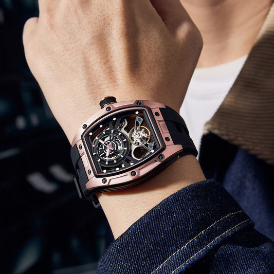 New Fashion Automatic Mechanical Watches for Men Waterproof Skeleton Dial Stainless Steel Case Male Wristwatch Clock 9198-6