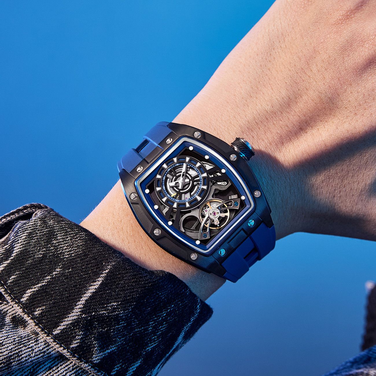 New Fashion Automatic Mechanical Watches for Men Waterproof Skeleton Dial Stainless Steel Case Male Wristwatch Clock 9198-6
