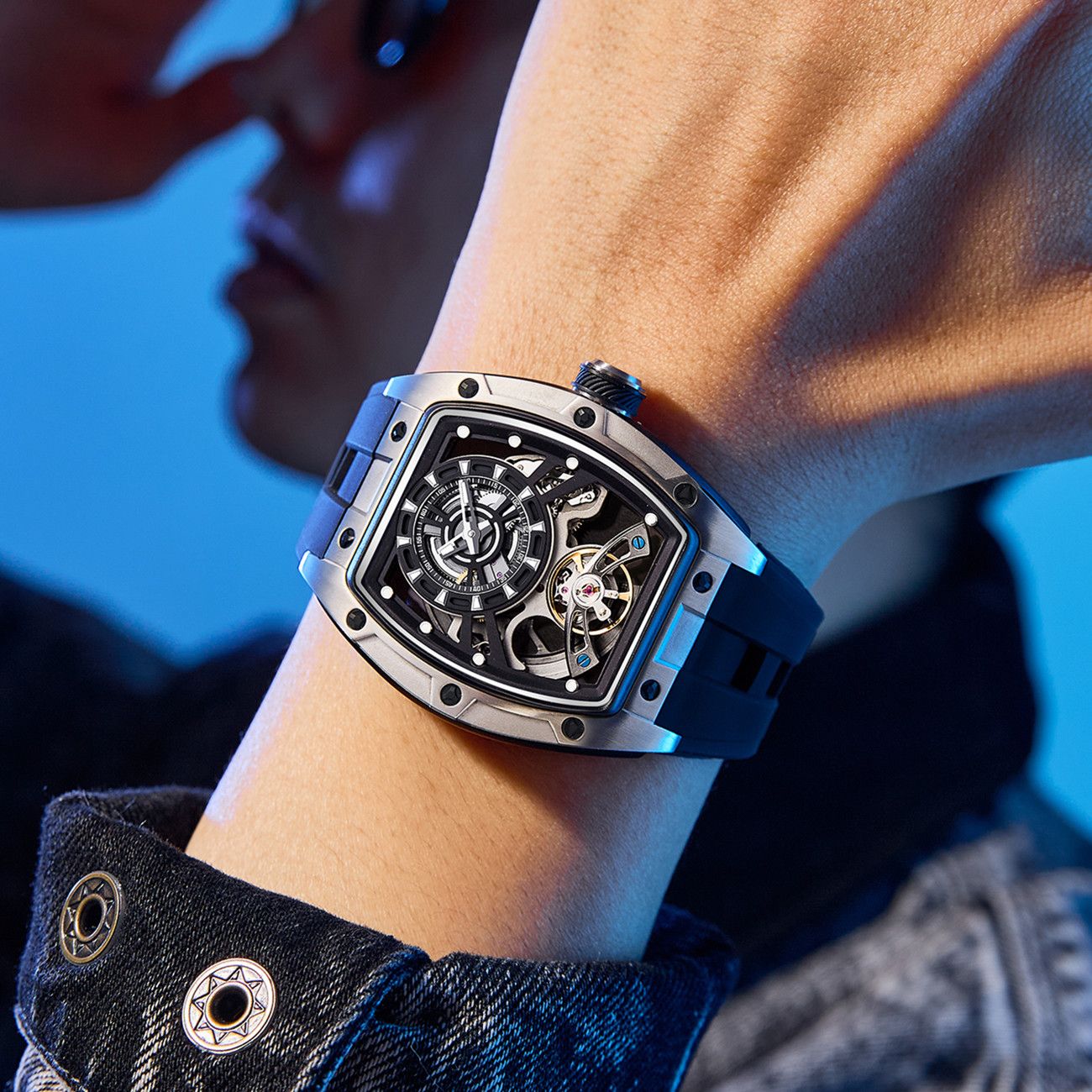 New Fashion Automatic Mechanical Watches for Men Waterproof Skeleton Dial Stainless Steel Case Male Wristwatch Clock 9198-6