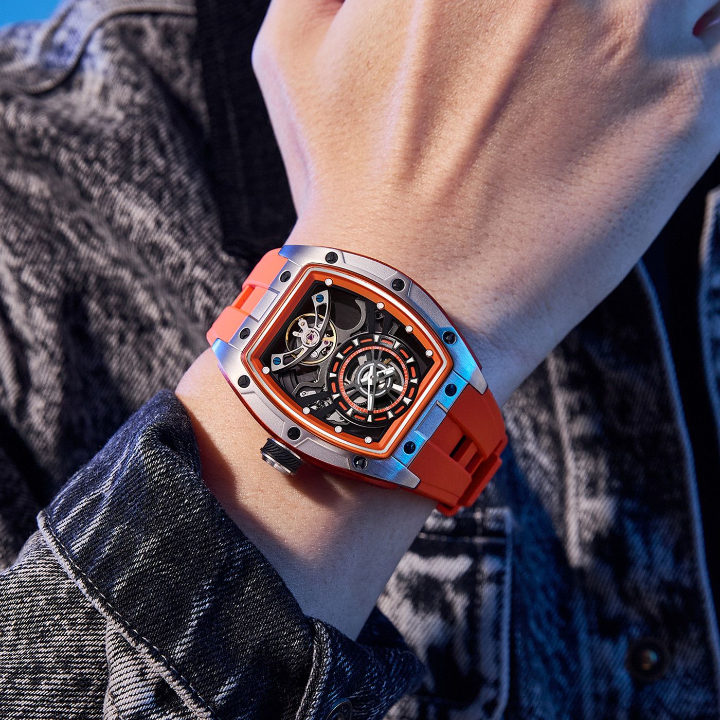 New Fashion Automatic Mechanical Watches for Men Waterproof Skeleton Dial Stainless Steel Case Male Wristwatch Clock 9198-6
