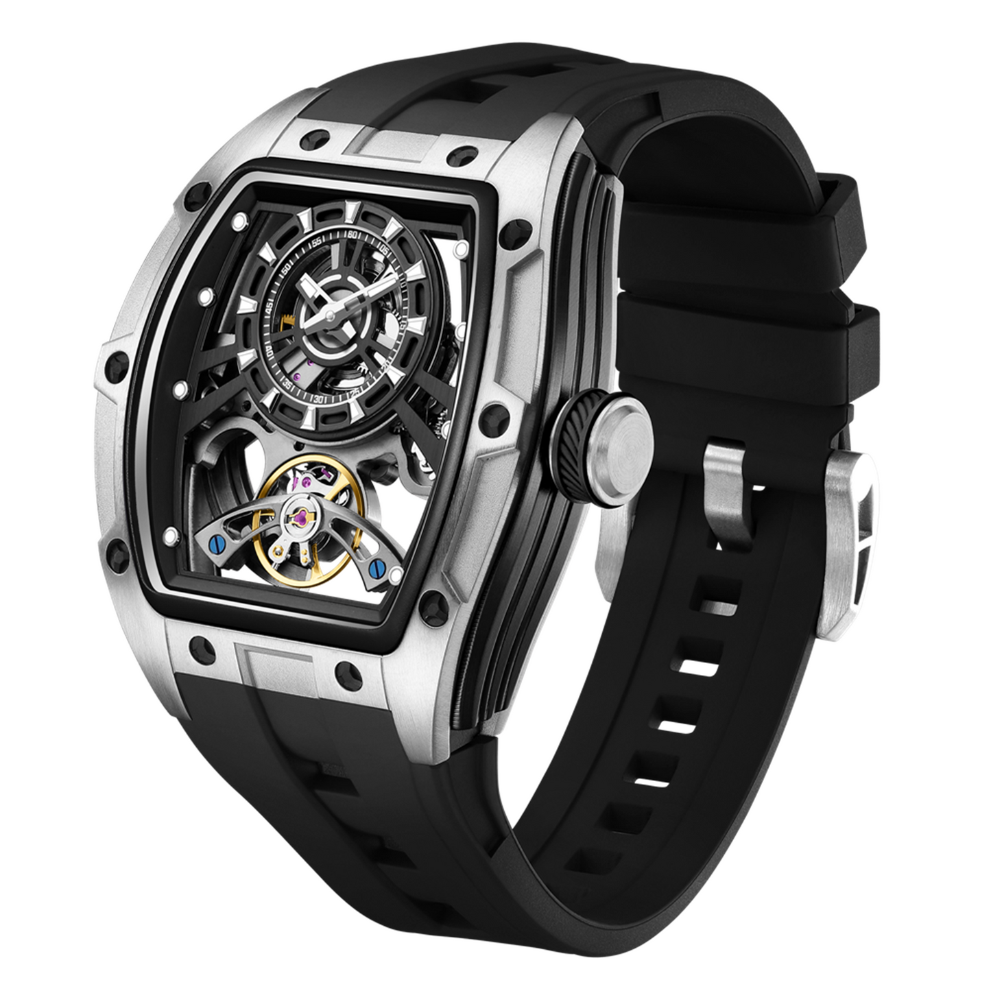 New Fashion Automatic Mechanical Watches for Men Waterproof Skeleton Dial Stainless Steel Case Male Wristwatch Clock 9198-6