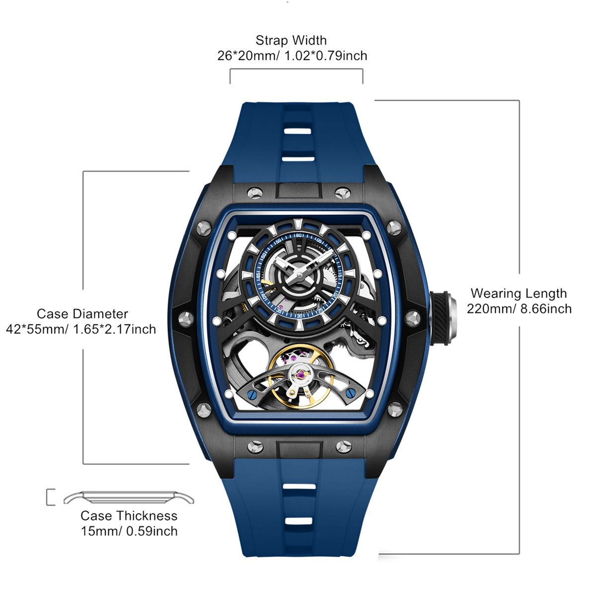 New Fashion Automatic Mechanical Watches for Men Waterproof Skeleton Dial Stainless Steel Case Male Wristwatch Clock 9198-6