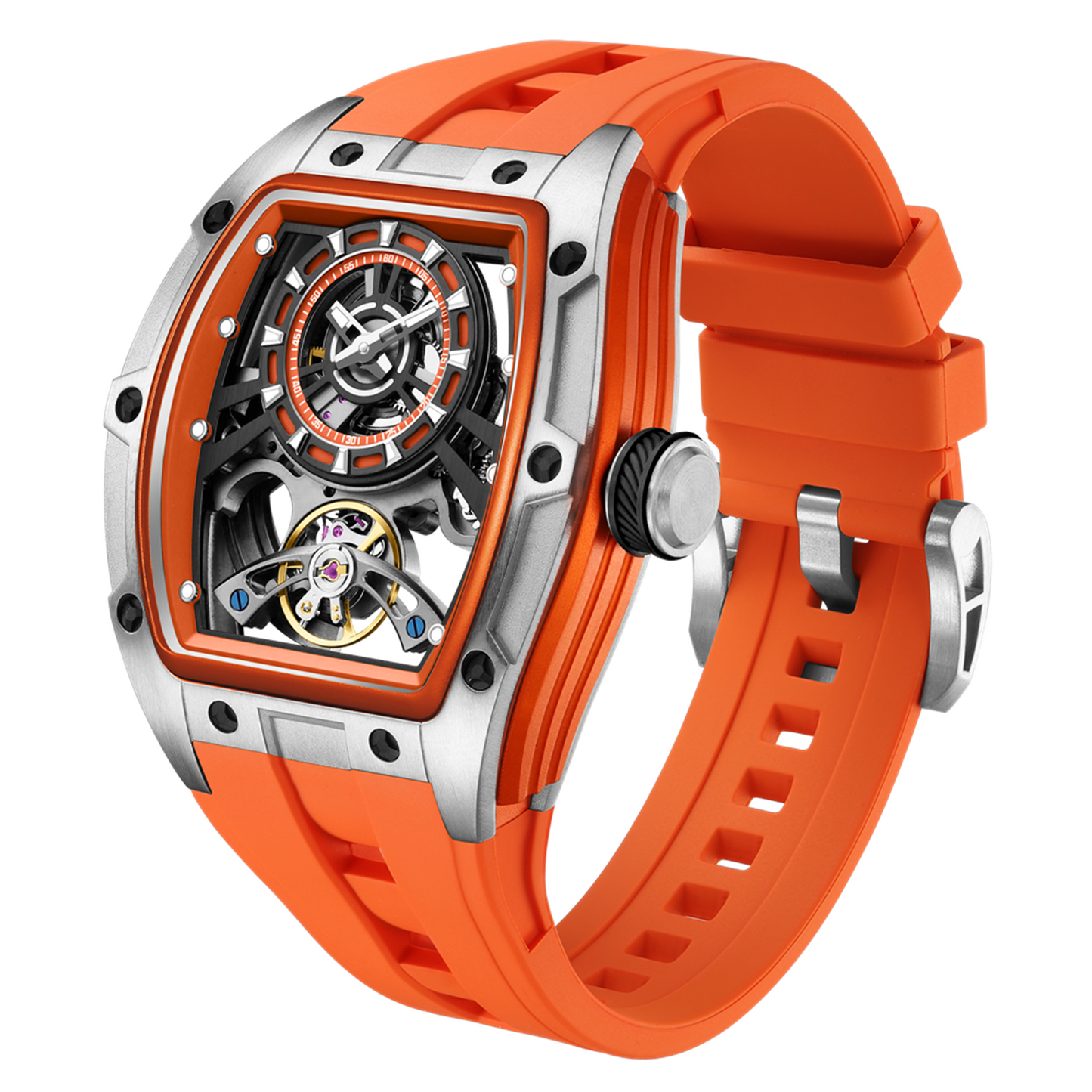 New Fashion Automatic Mechanical Watches for Men Waterproof Skeleton Dial Stainless Steel Case Male Wristwatch Clock 9198-6