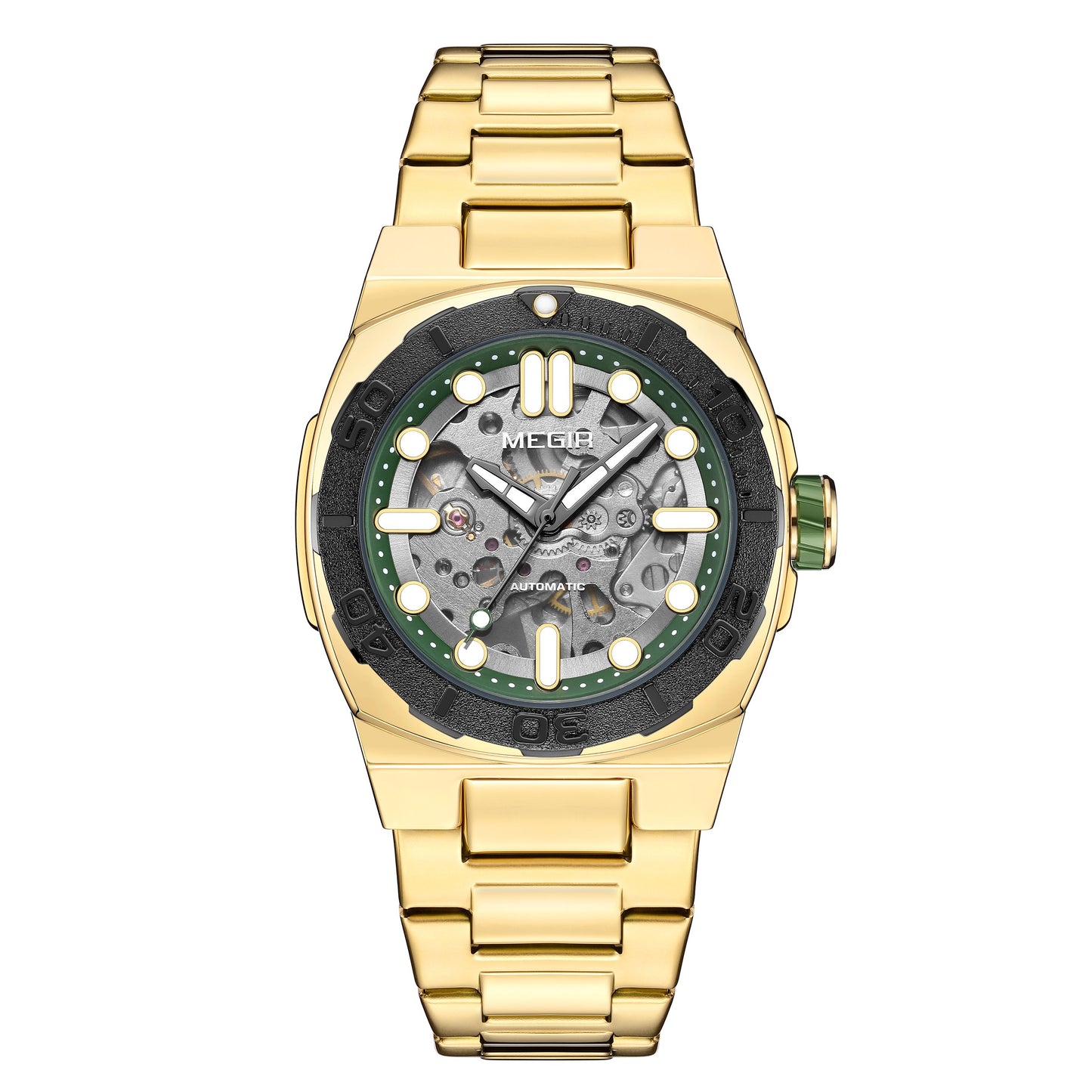MEGIR Skeleton Dial Mechanical Watches for Men Luxury Business Wristwatch Stainless Steel Waterproof Automatic Watch Clock 8606