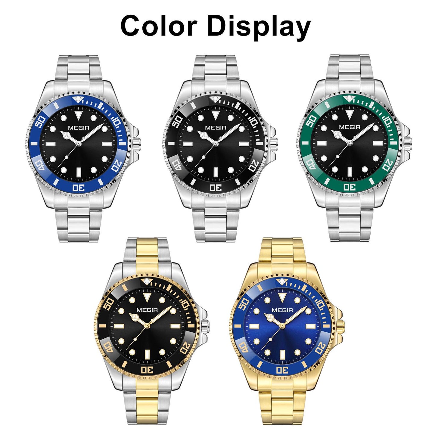 MEGIR Luxury Men's Business Wristwatches Waterproof Stainless Steel Strap Male Quartz Military Watches Clock Reloj Hombre 1090