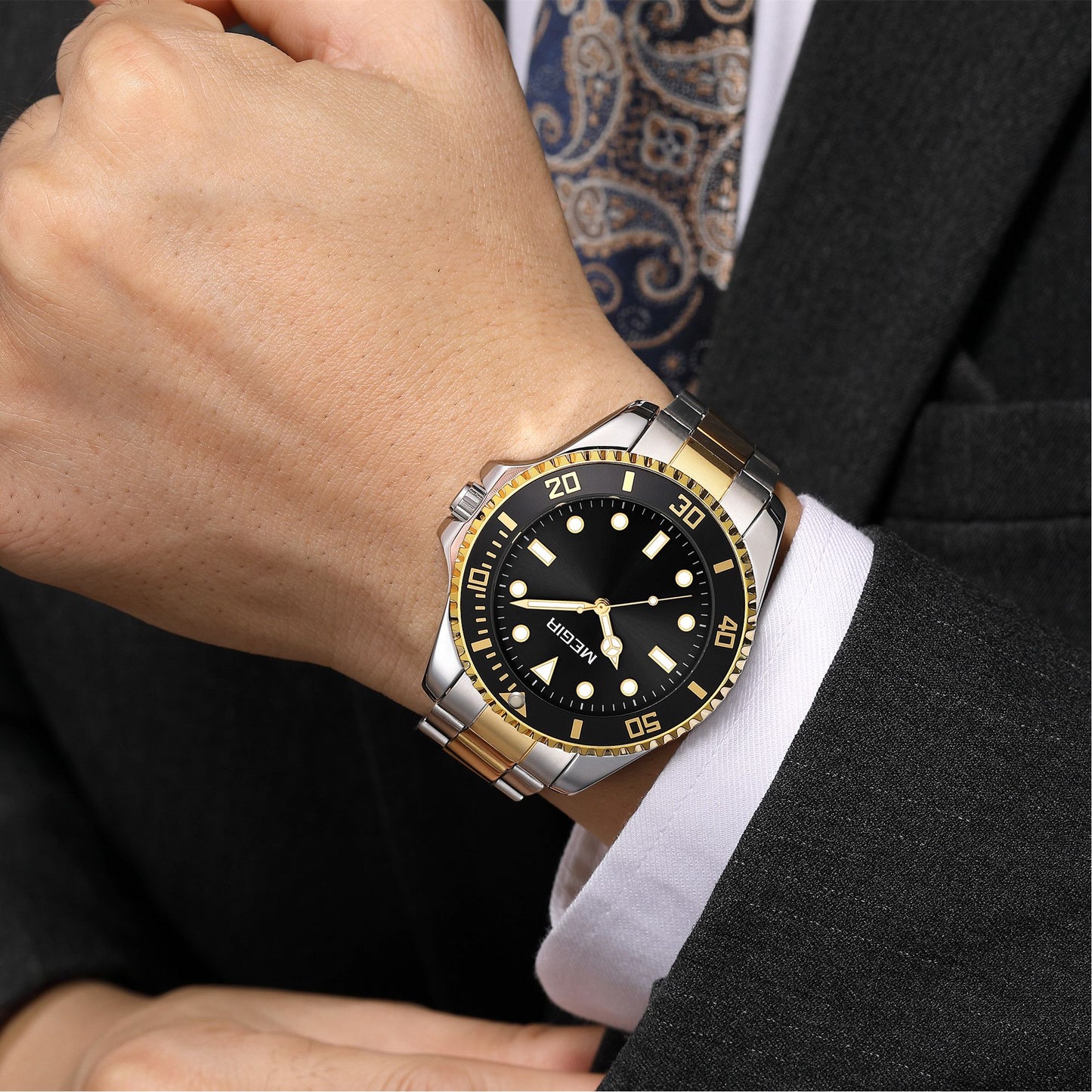 MEGIR Luxury Men's Business Wristwatches Waterproof Stainless Steel Strap Male Quartz Military Watches Clock Reloj Hombre 1090