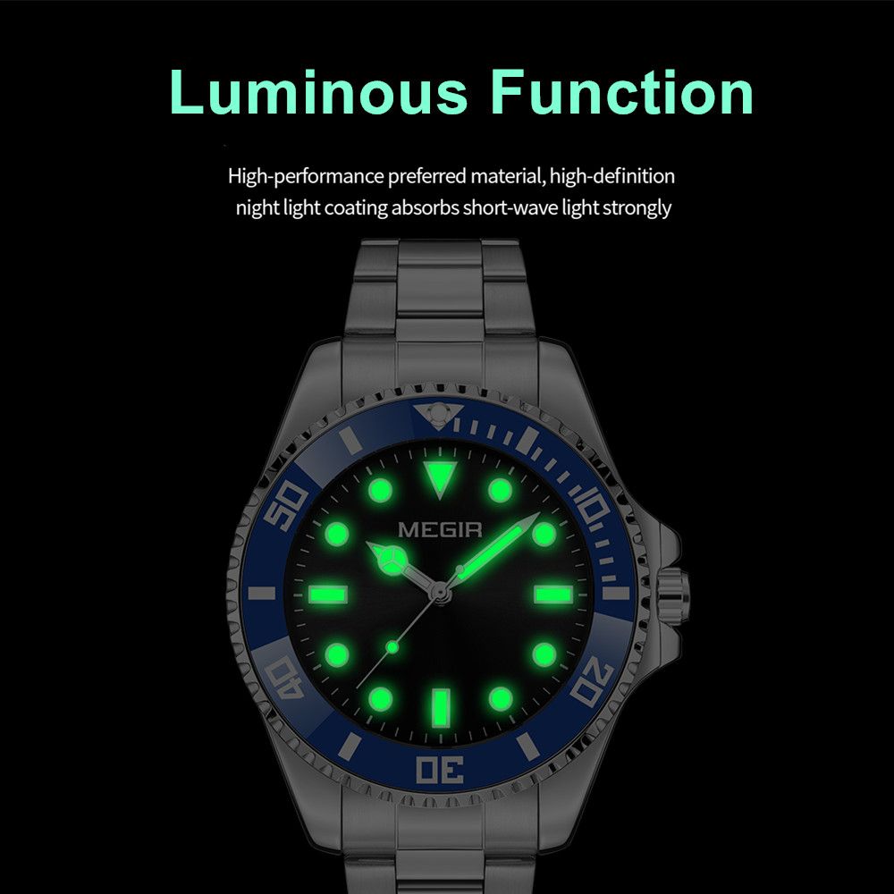 MEGIR Luxury Men's Business Wristwatches Waterproof Stainless Steel Strap Male Quartz Military Watches Clock Reloj Hombre 1090