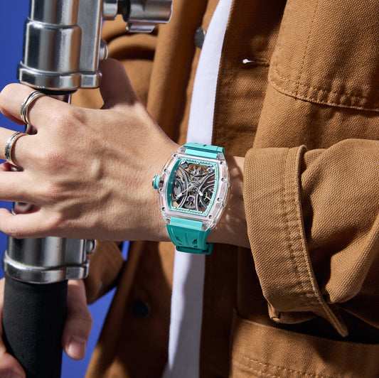 CHANCE Automatic Sport Watch for Men Transparent Mechanical Movment Wristwatch 9195-11