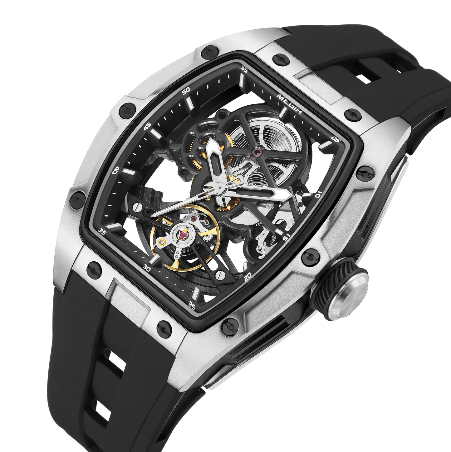 MEGIR 100% Original Fashion Men Watches Automatic Mechanical Watch Steel Case Sport Skeleton Wristwatch Waterproof Clock Reloj Hombre 2242