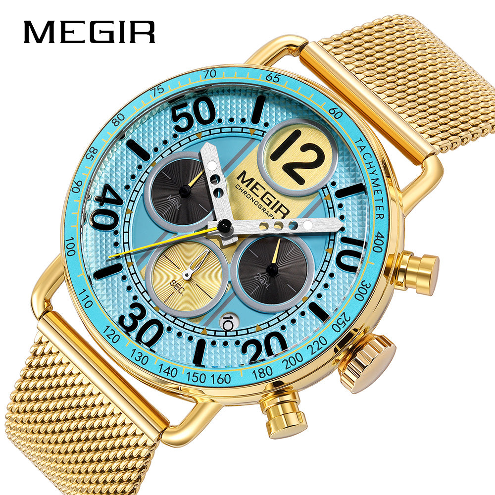 MEGIR Round Dial Quartz Men's Watch Chronograph Luxury Sport Casual Waterproof Calendar Wristwatches Clock Gift for Man 2249