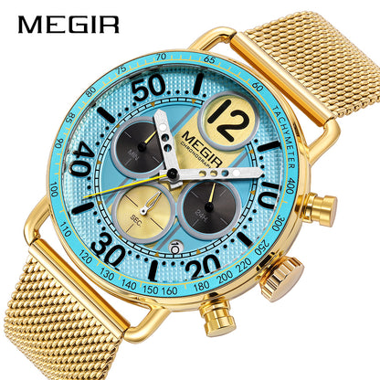 MEGIR Round Dial Quartz Men's Watch Chronograph Luxury Sport Casual Waterproof Calendar Wristwatches Clock Gift for Man 2249