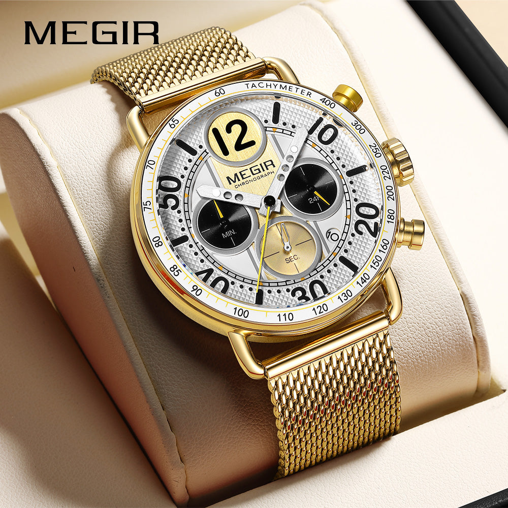 MEGIR Round Dial Quartz Men's Watch Chronograph Luxury Sport Casual Waterproof Calendar Wristwatches Clock Gift for Man 2249