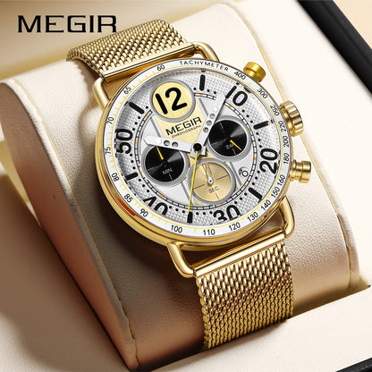 MEGIR Round Dial Quartz Men's Watch Chronograph Luxury Sport Casual Waterproof Calendar Wristwatches Clock Gift for Man 2249