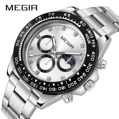 MEGIR Stainless Steel Bracelet Business Casual Wrist Watches for Men Luxury Waterproof Luminous Quartz Watch Clock Relogio Masculino 1095