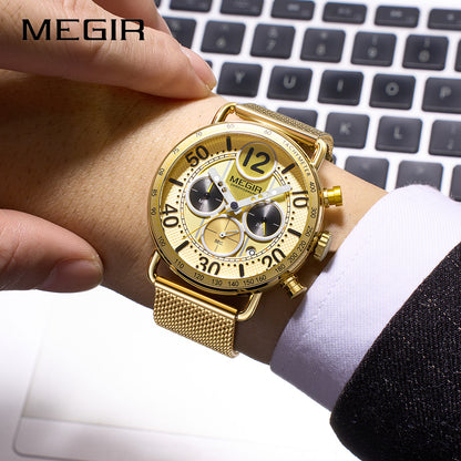 MEGIR Round Dial Quartz Men's Watch Chronograph Luxury Sport Casual Waterproof Calendar Wristwatches Clock Gift for Man 2249