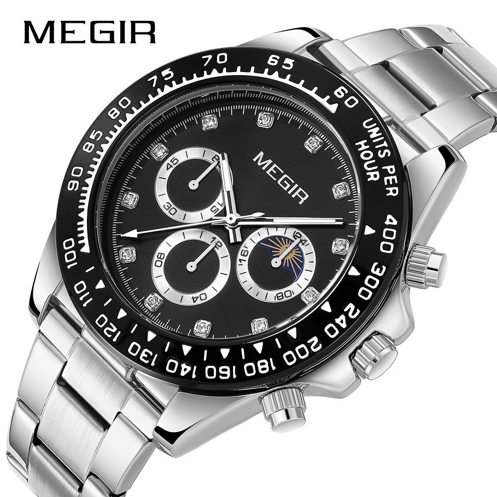 MEGIR Stainless Steel Bracelet Business Casual Wrist Watches for Men Luxury Waterproof Luminous Quartz Watch Clock Relogio Masculino 1095