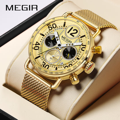 MEGIR Round Dial Quartz Men's Watch Chronograph Luxury Sport Casual Waterproof Calendar Wristwatches Clock Gift for Man 2249