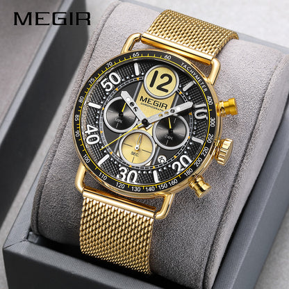 MEGIR Round Dial Quartz Men's Watch Chronograph Luxury Sport Casual Waterproof Calendar Wristwatches Clock Gift for Man 2249