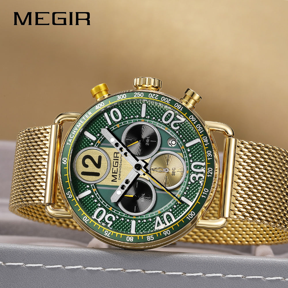 MEGIR Round Dial Quartz Men's Watch Chronograph Luxury Sport Casual Waterproof Calendar Wristwatches Clock Gift for Man 2249
