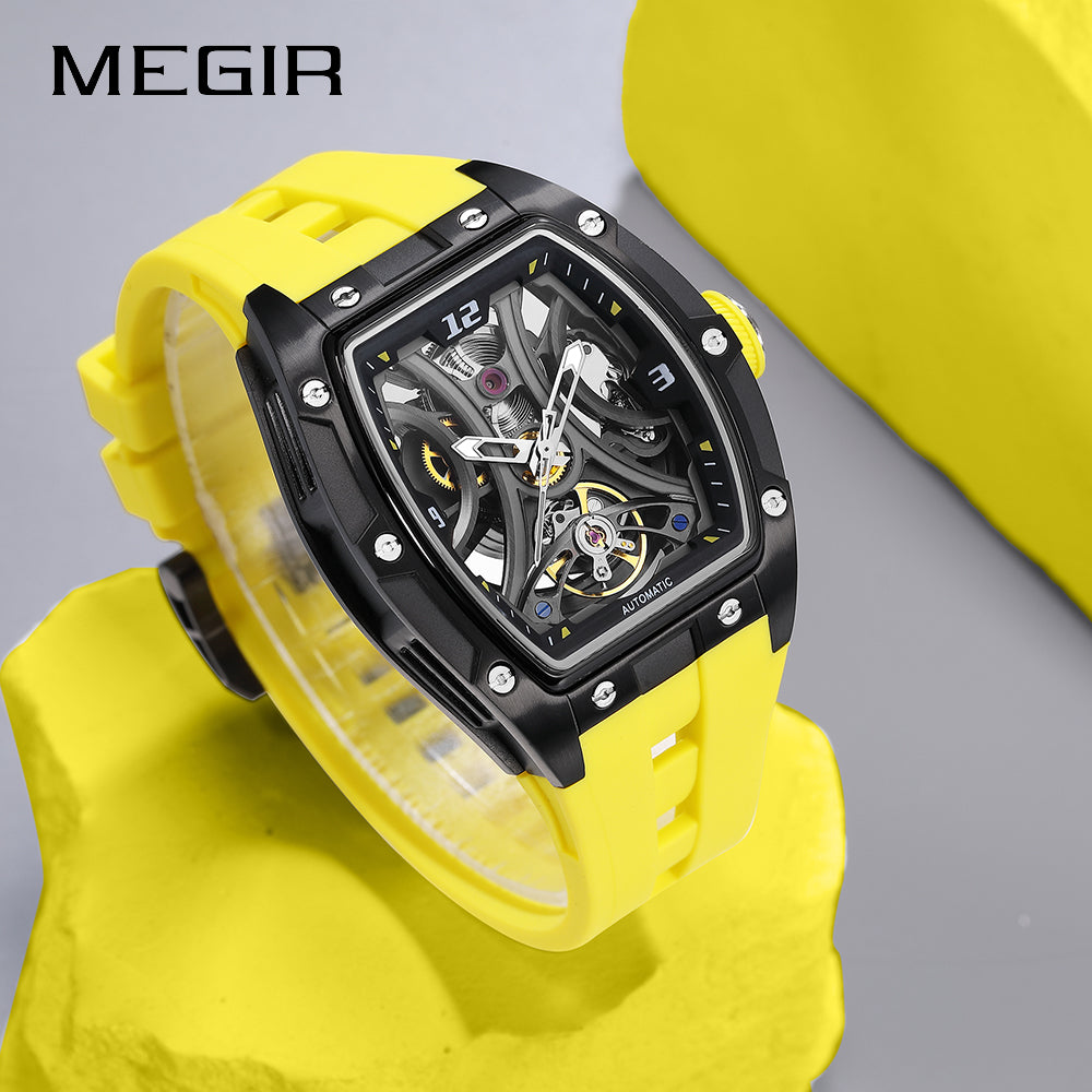 MEGIR Skeleton Dial Men Watches Luxury Automatic Mechanical Sport Watch Stainless Steel Case Man Wristwatch Clock Reloj Hombre 2245