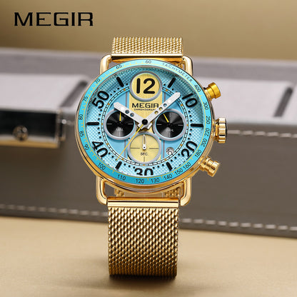 MEGIR Round Dial Quartz Men's Watch Chronograph Luxury Sport Casual Waterproof Calendar Wristwatches Clock Gift for Man 2249