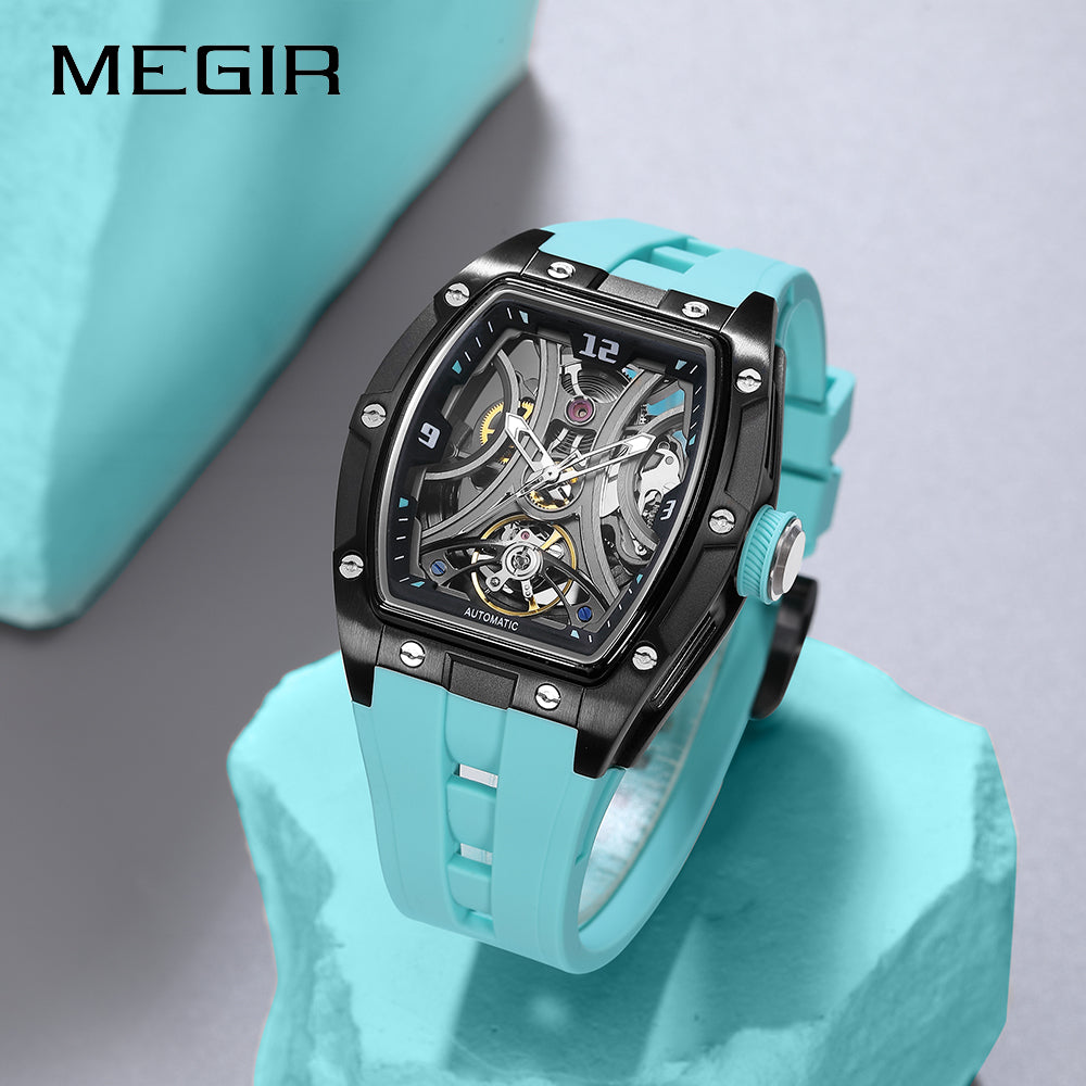 MEGIR Skeleton Dial Men Watches Luxury Automatic Mechanical Sport Watch Stainless Steel Case Man Wristwatch Clock Reloj Hombre 2245