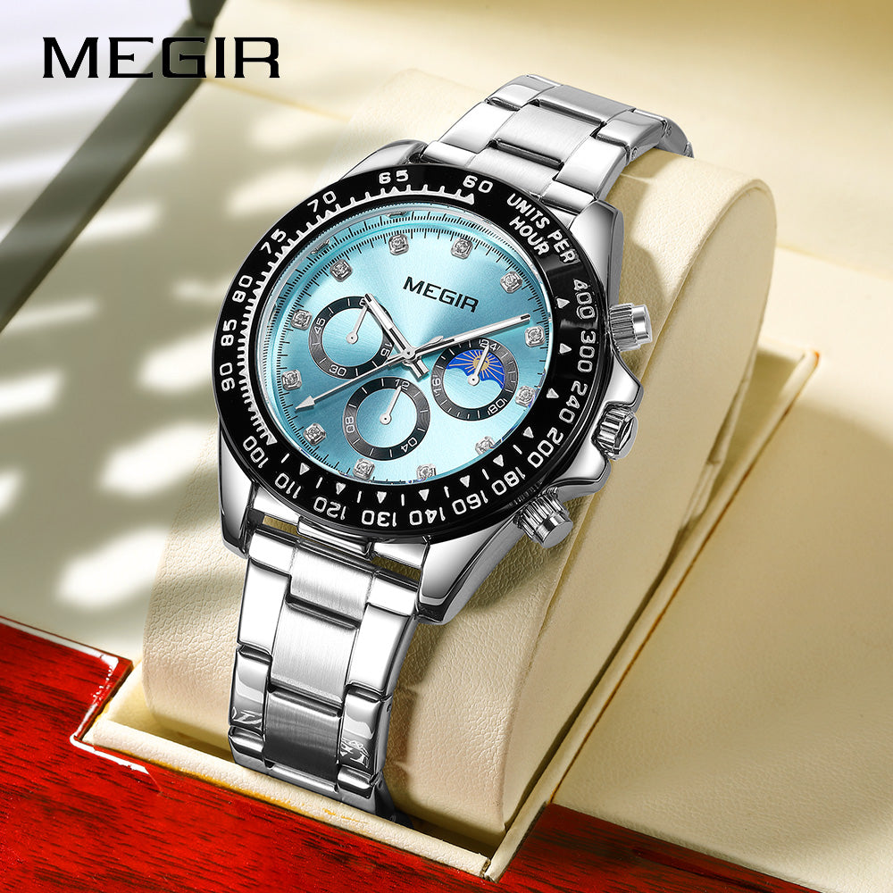 MEGIR Stainless Steel Bracelet Business Casual Wrist Watches for Men Luxury Waterproof Luminous Quartz Watch Clock Relogio Masculino 1095