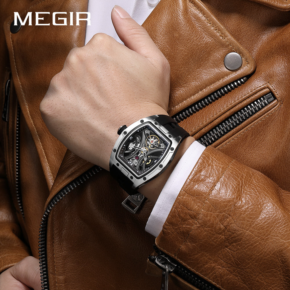MEGIR Skeleton Dial Men Watches Luxury Automatic Mechanical Sport Watch Stainless Steel Case Man Wristwatch Clock Reloj Hombre 2245