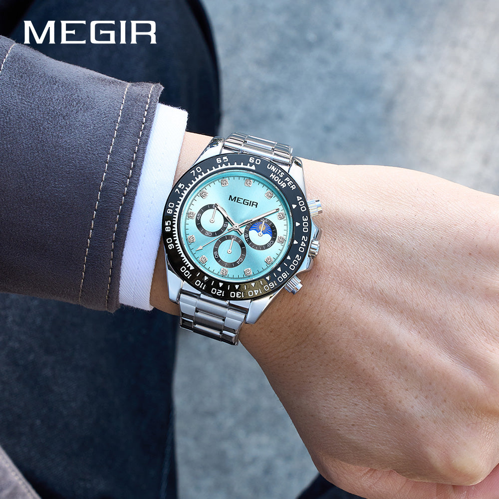 MEGIR Stainless Steel Bracelet Business Casual Wrist Watches for Men Luxury Waterproof Luminous Quartz Watch Clock Relogio Masculino 1095