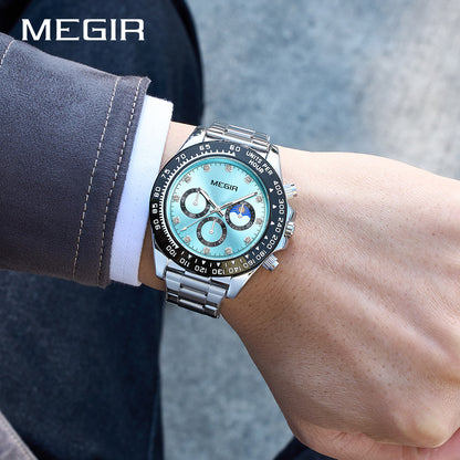 MEGIR Stainless Steel Bracelet Business Casual Wrist Watches for Men Luxury Waterproof Luminous Quartz Watch Clock Relogio Masculino 1095