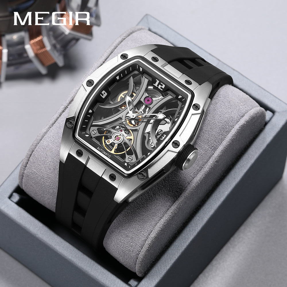 MEGIR Skeleton Dial Men Watches Luxury Automatic Mechanical Sport Watch Stainless Steel Case Man Wristwatch Clock Reloj Hombre 2245