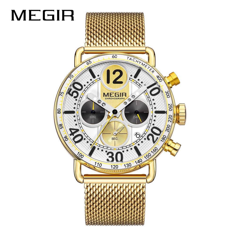 MEGIR Round Dial Quartz Men's Watch Chronograph Luxury Sport Casual Waterproof Calendar Wristwatches Clock Gift for Man 2249