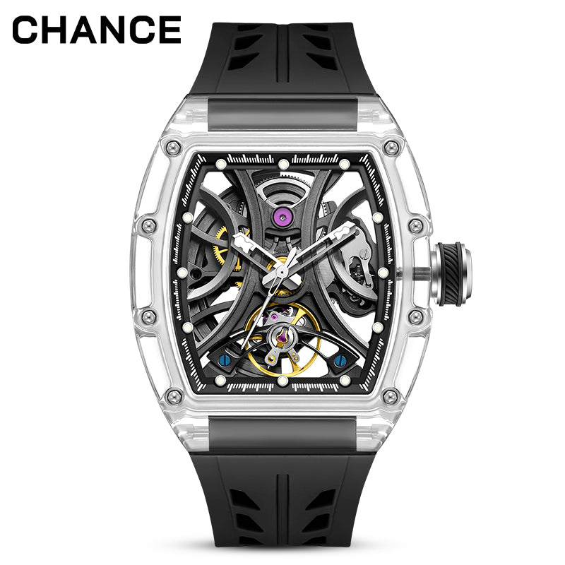 CHANCE Automatic Sport Watch for Men Transparent Mechanical Movment Wristwatch 9-195-11