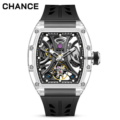 CHANCE Automatic Sport Watch for Men Transparent Mechanical Movment Wristwatch 9-195-11