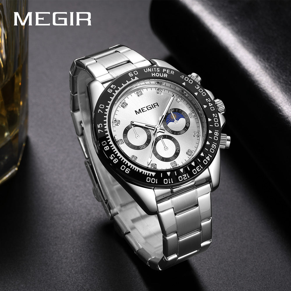 MEGIR Stainless Steel Bracelet Business Casual Wrist Watches for Men Luxury Waterproof Luminous Quartz Watch Clock Relogio Masculino 1095