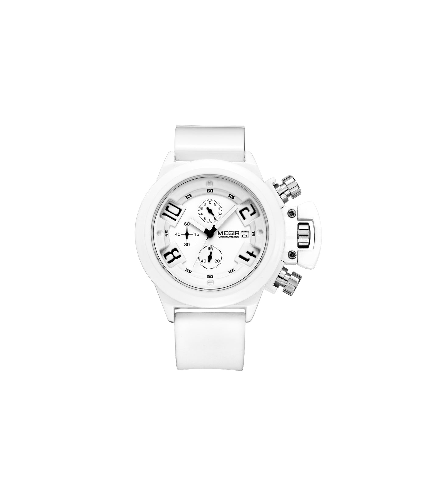 MEGIR Black Silicone Quartz Watch Luxury Sport Military Wrist Watches Men Waterproof Clock Chronograph Large Dial Montre Homme 2002