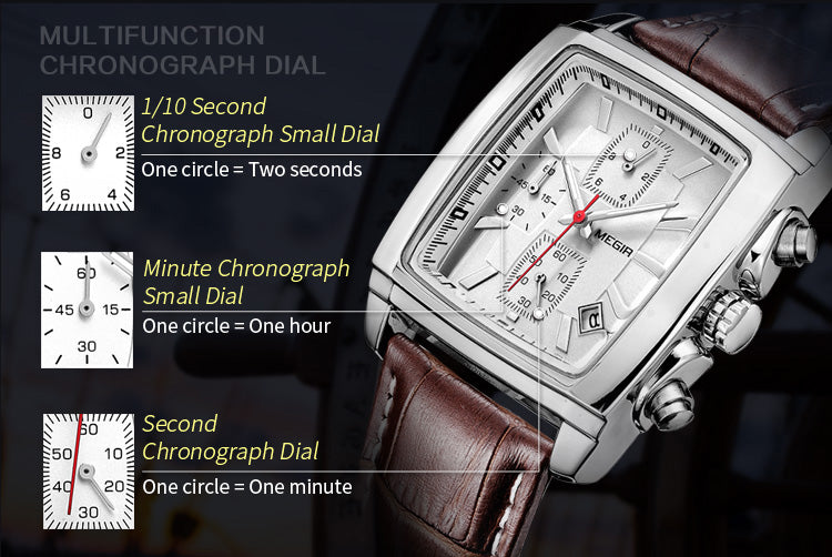 MEGIR Watch Men Business Wristwatch Rectangle Quartz Military Watches Waterproof Luminous Leather Strap Sport Casual Clock Reloj Hombre 2028