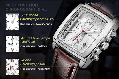 MEGIR Watch Men Business Wristwatch Rectangle Quartz Military Watches Waterproof Luminous Leather Strap Sport Casual Clock Reloj Hombre 2028