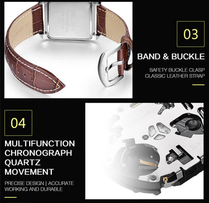 MEGIR Watch Men Business Wristwatch Rectangle Quartz Military Watches Waterproof Luminous Leather Strap Sport Casual Clock Reloj Hombre 2028