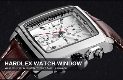 MEGIR Watch Men Business Wristwatch Rectangle Quartz Military Watches Waterproof Luminous Leather Strap Sport Casual Clock Reloj Hombre 2028